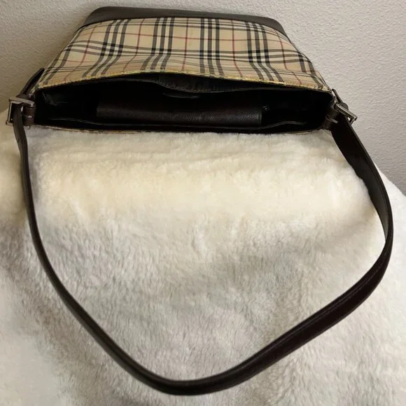 Burberry House Check and Brown Leather Shoulder Bag - Picture 6 of 16